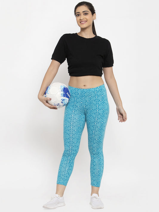 Wolfpack Women Light Blue Printed Ankle Length Leggings Wolfpack
