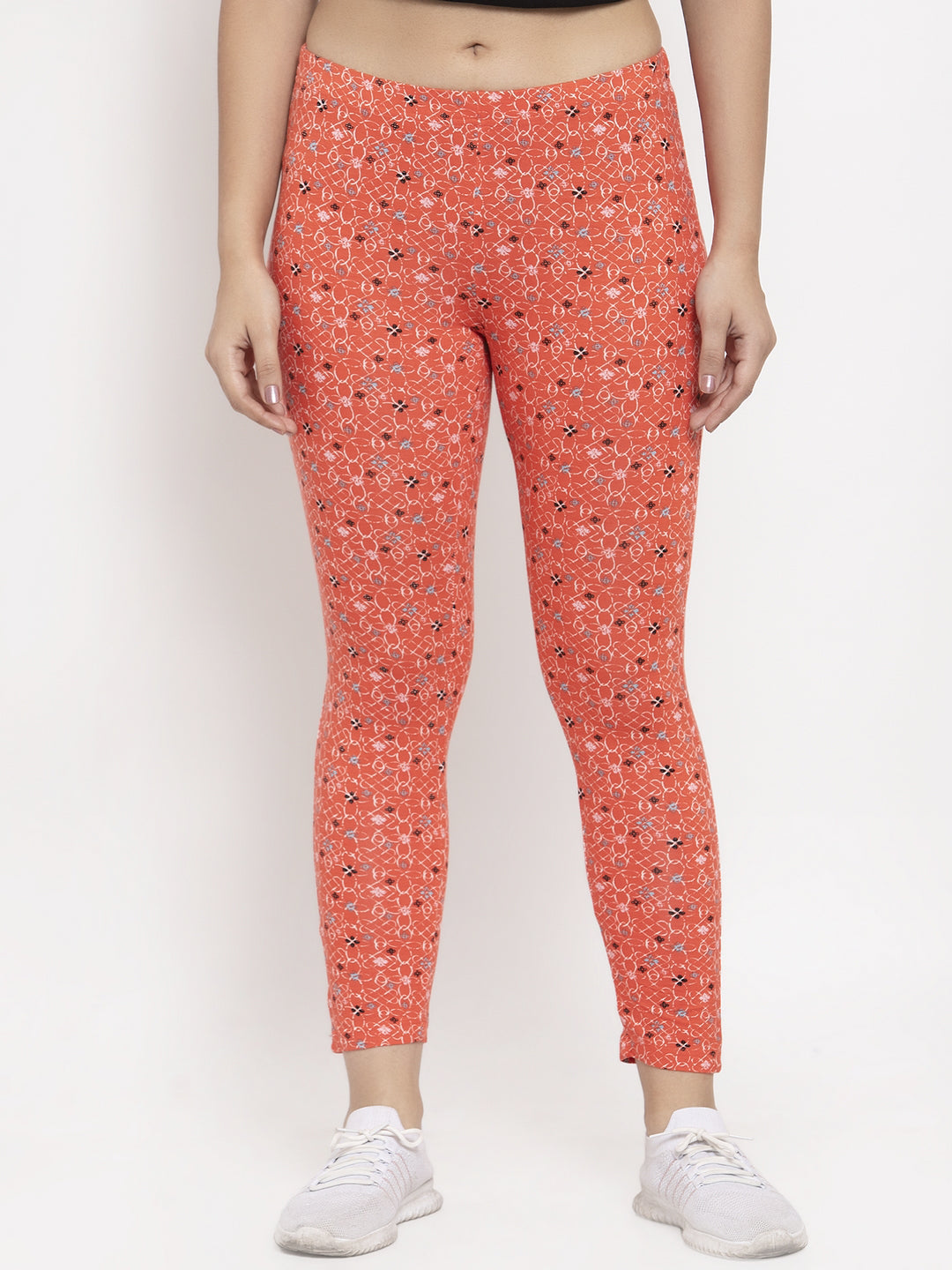 Wolfpack Women Orange Printed Ankle Length Leggings Wolfpack