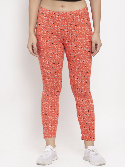 Wolfpack Women Orange Printed Ankle Length Leggings Wolfpack