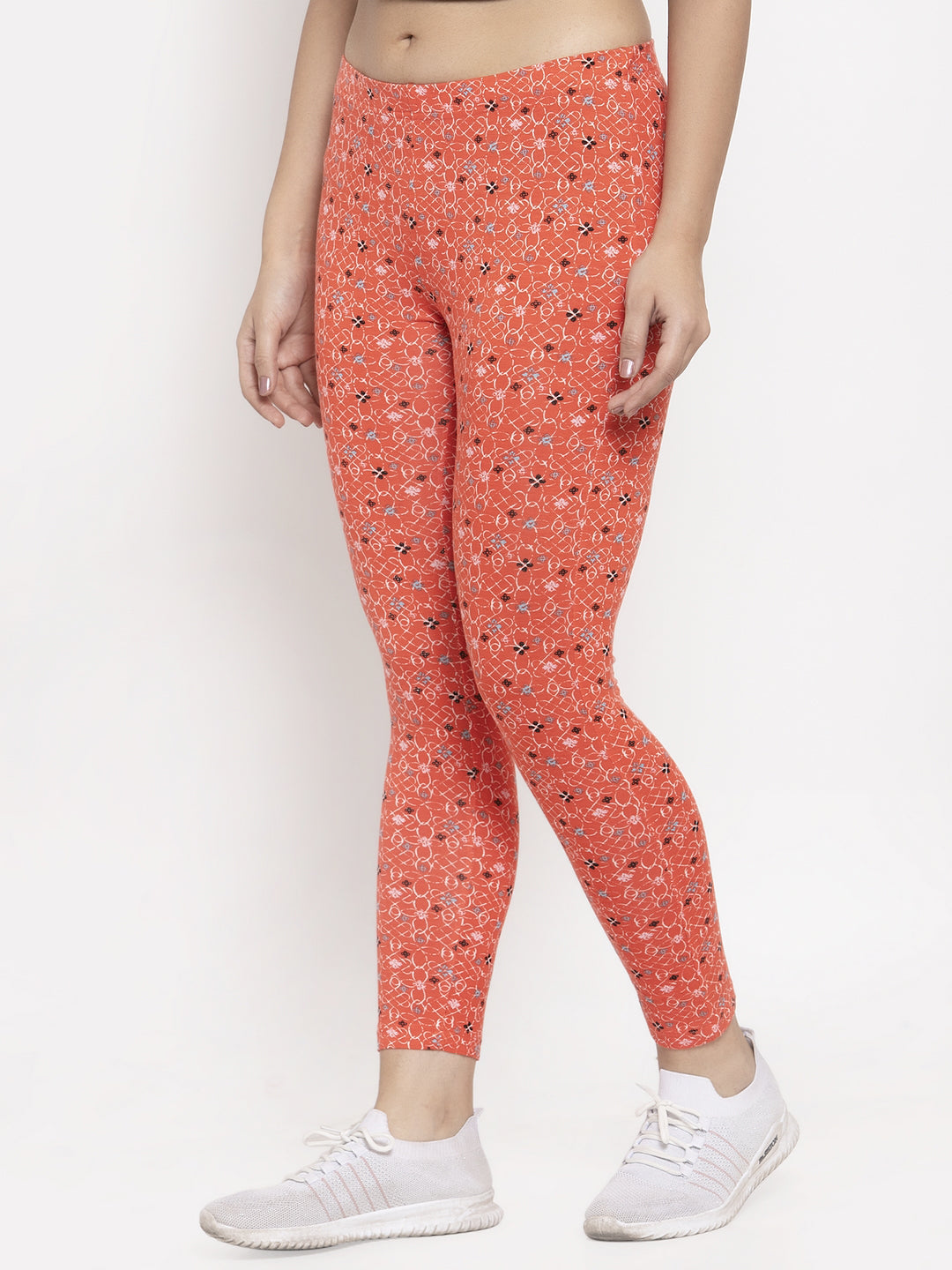 Wolfpack Women Orange Printed Ankle Length Leggings Wolfpack