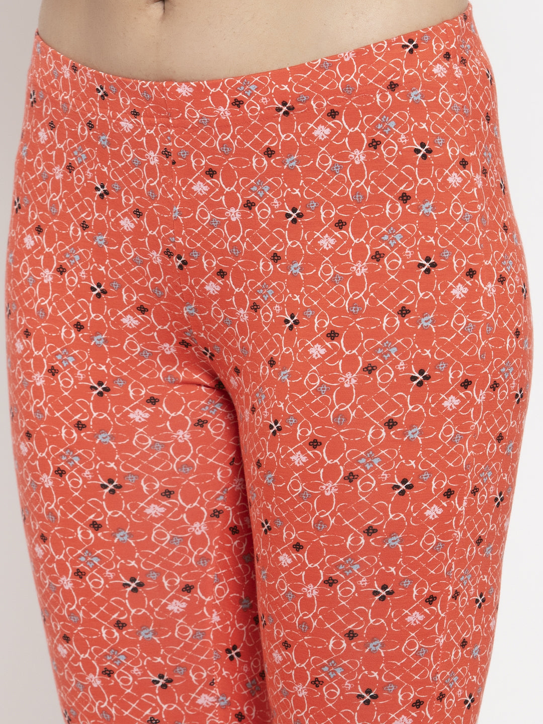 Wolfpack Women Orange Printed Ankle Length Leggings Wolfpack