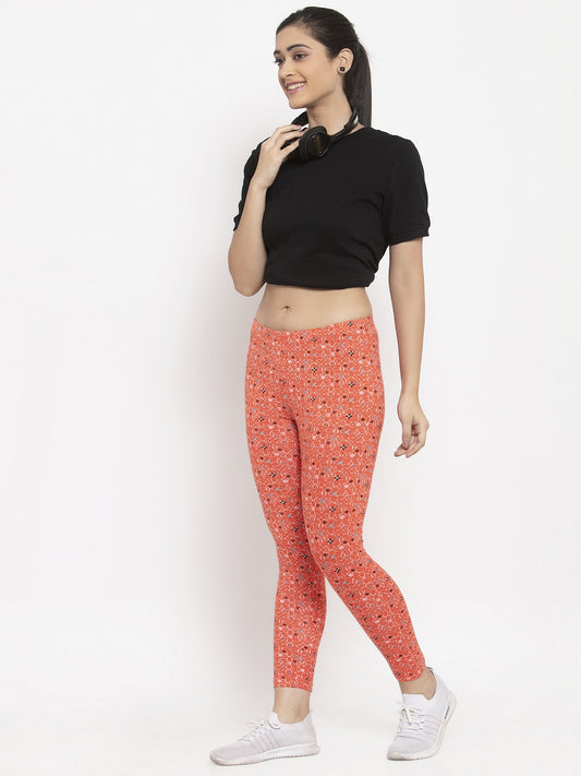 Wolfpack Women Orange Printed Ankle Length Leggings Wolfpack