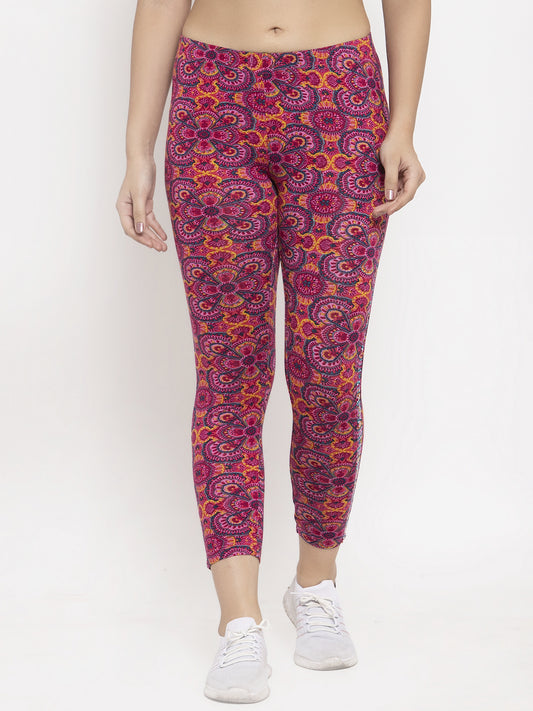 Wolfpack Women Pink Printed Ankle Length Leggings Wolfpack