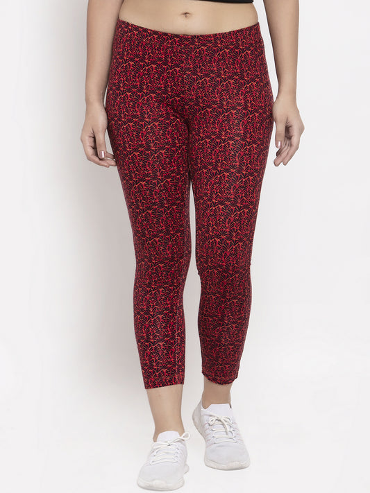 Wolfpack Women Red and Black Printed Ankle Length Leggings Wolfpack