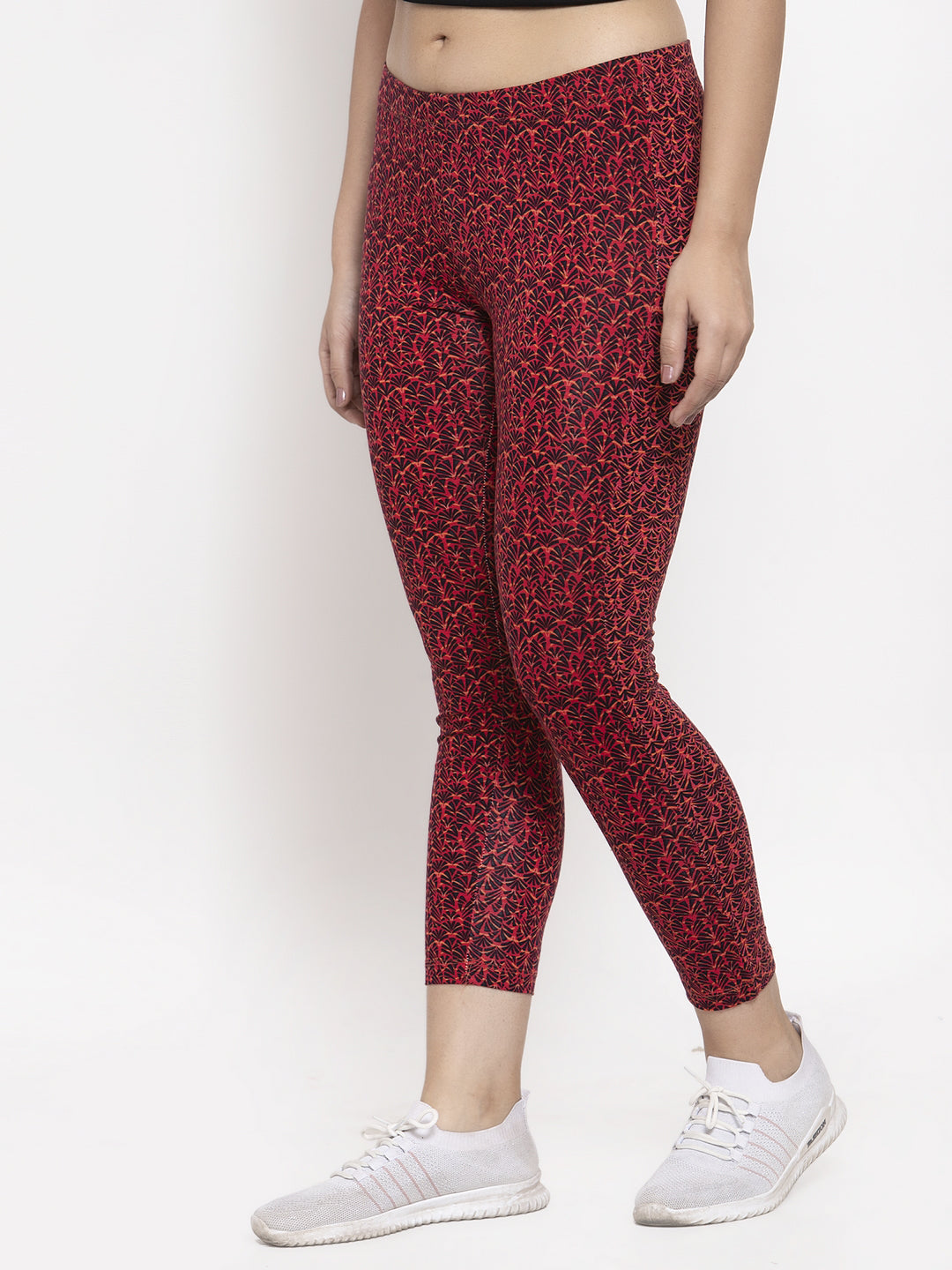 Wolfpack Women Red and Black Printed Ankle Length Leggings Wolfpack