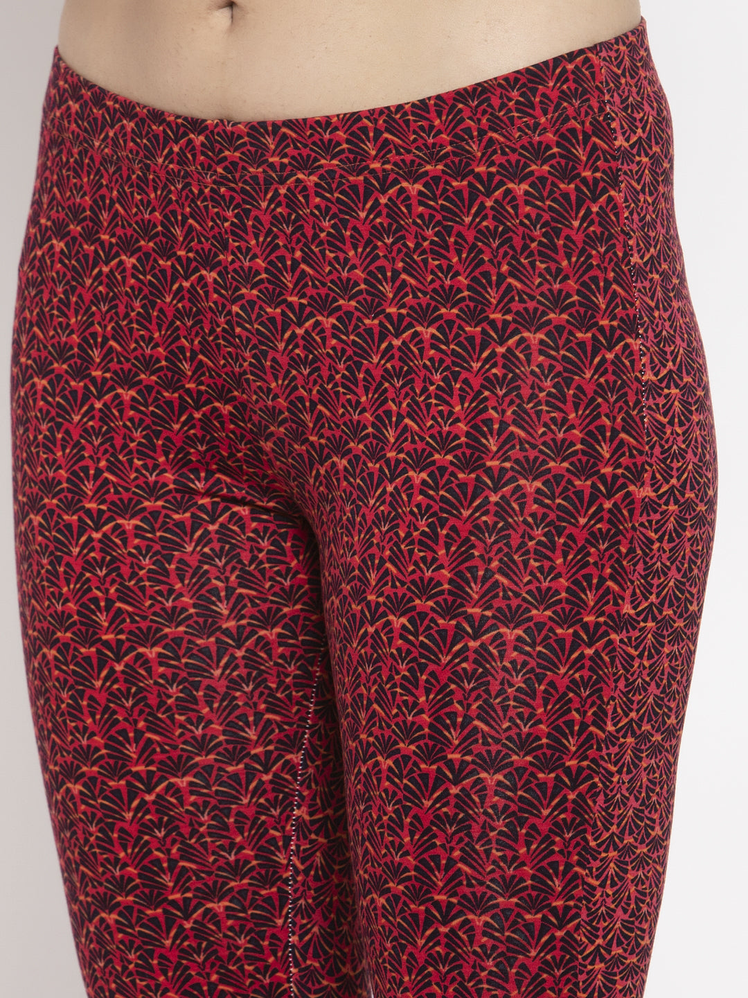 Wolfpack Women Red and Black Printed Ankle Length Leggings Wolfpack