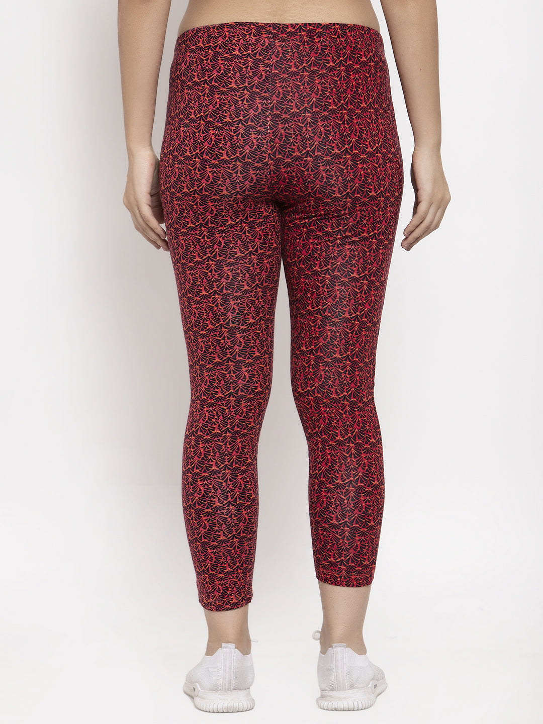 Wolfpack Women Red and Black Printed Ankle Length Leggings Wolfpack