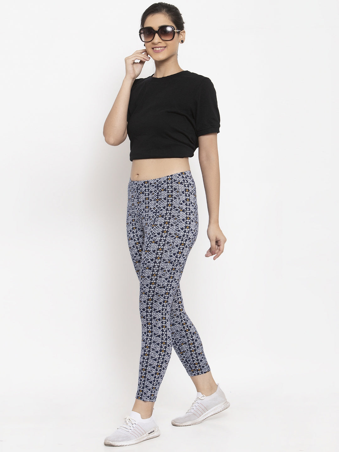 Wolfpack Women Navy Blue Printed Ankle Length Leggings Wolfpack