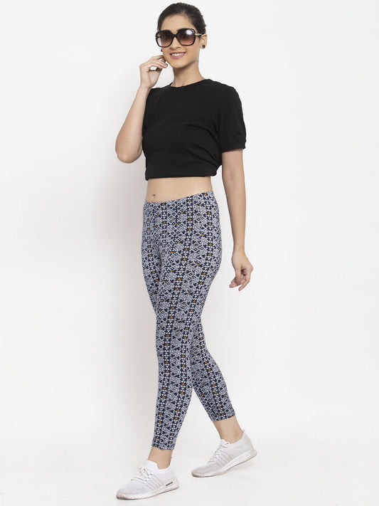 Wolfpack Women Navy Blue Printed Ankle Length Leggings Wolfpack
