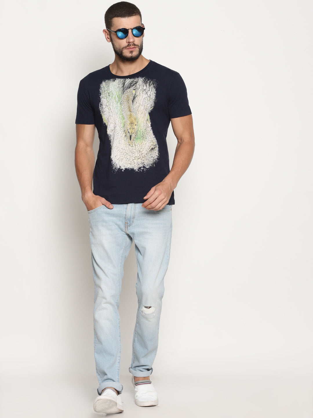 Wolfpack Men Navy Blue Printed T-Shirt Wolfpack