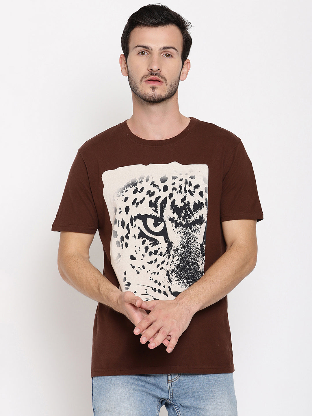 Leopard Eye Choco Brown Printed Men T-Shirt Wolfpack