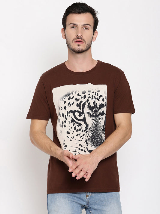 Leopard Eye Choco Brown Printed Men T-Shirt Wolfpack