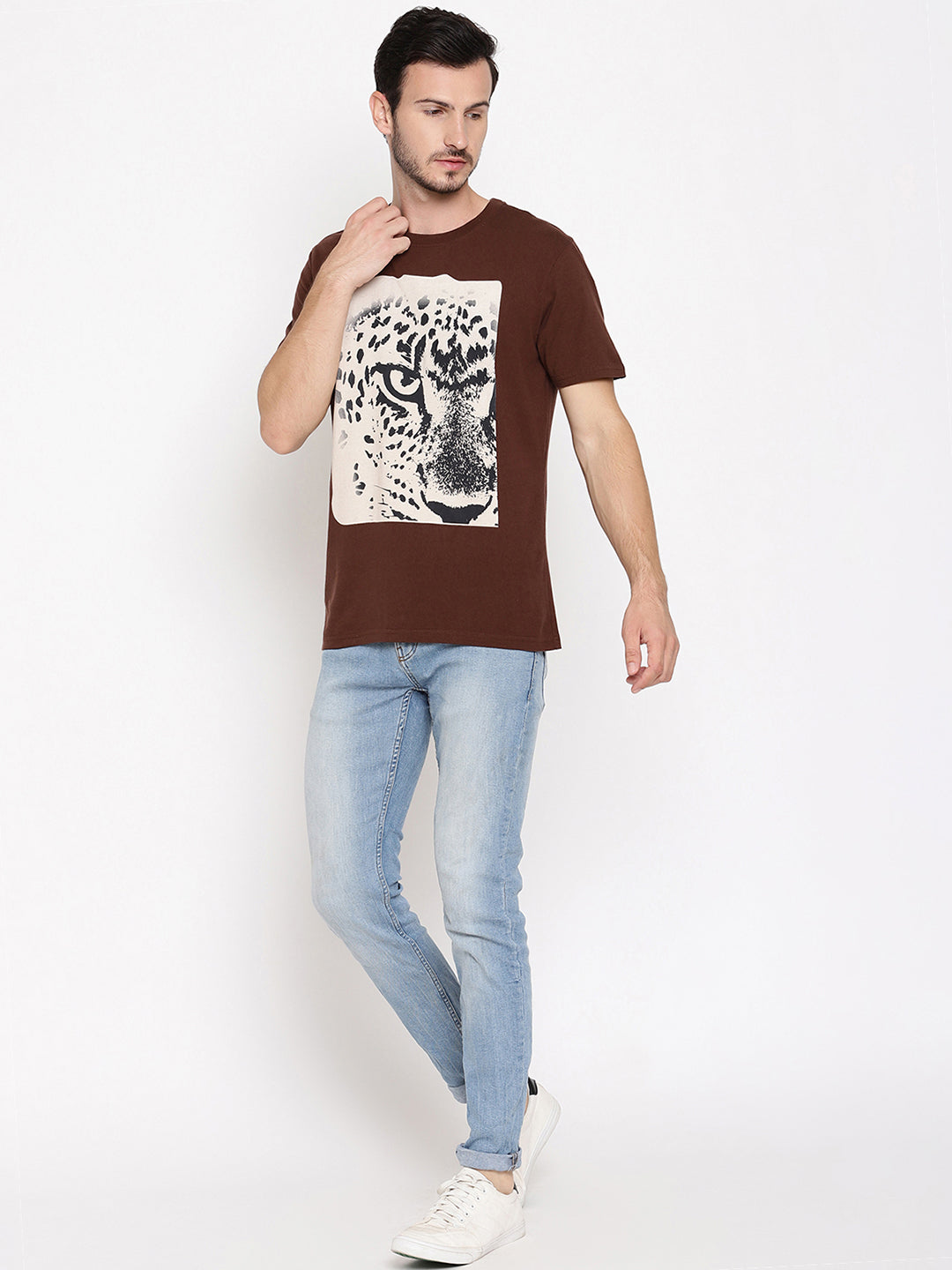 Leopard Eye Choco Brown Printed Men T-Shirt Wolfpack