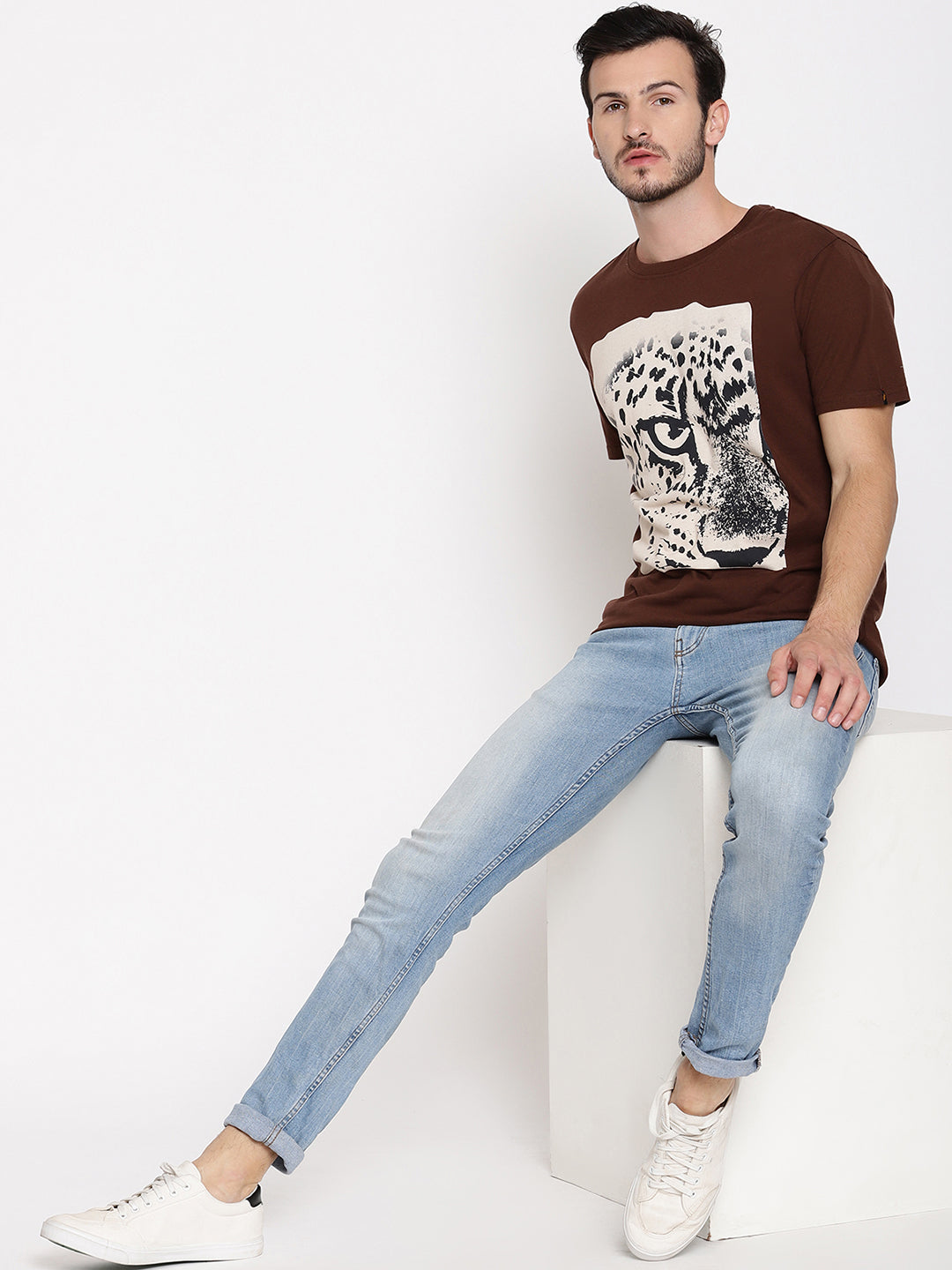 Leopard Eye Choco Brown Printed Men T-Shirt Wolfpack