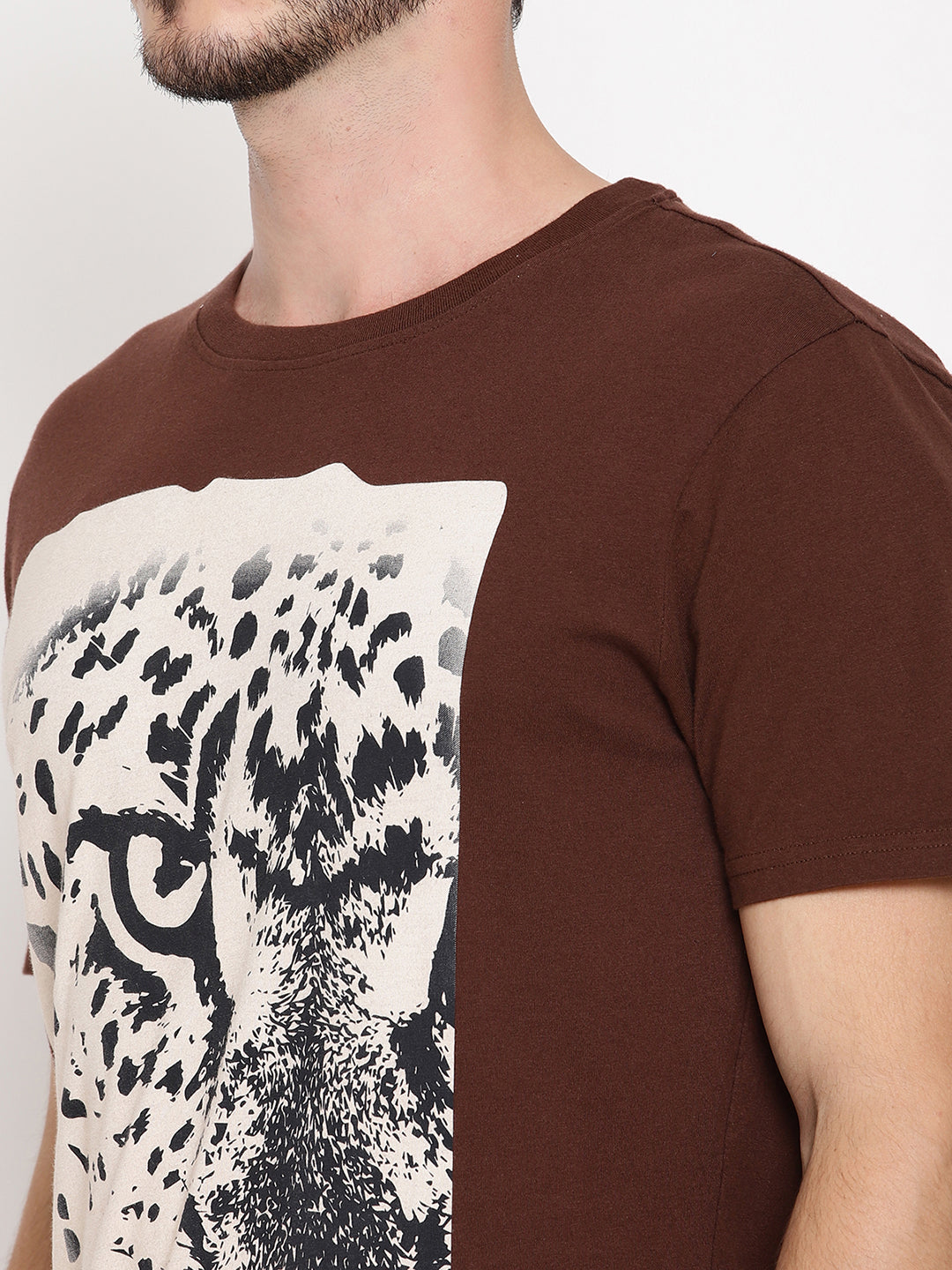 Leopard Eye Choco Brown Printed Men T-Shirt Wolfpack