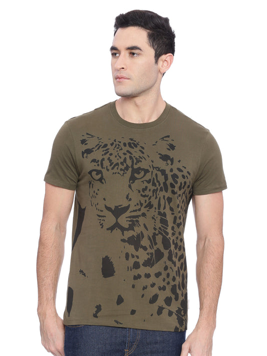 Wolfpack Men Army Green Printed T-Shirt Wolfpack
