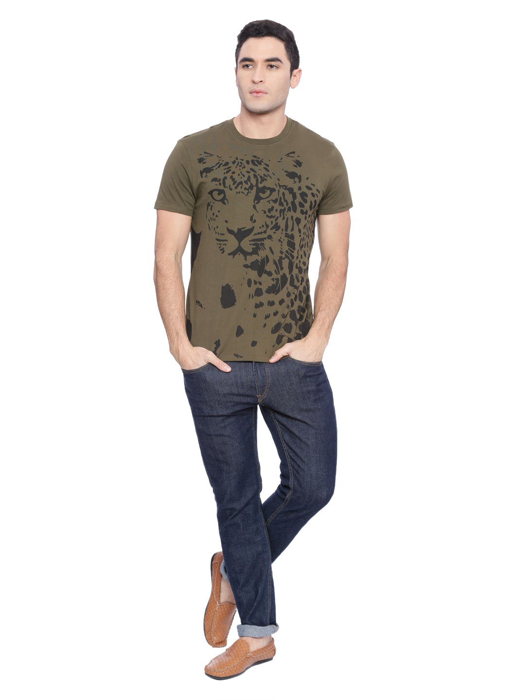Wolfpack Men Army Green Printed T-Shirt Wolfpack