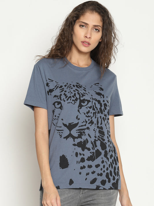 Wolfpack Women China Blue Printed T-Shirt Wolfpack