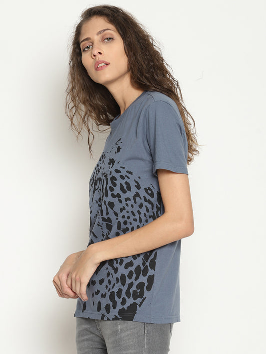 Wolfpack Women China Blue Printed T-Shirt Wolfpack