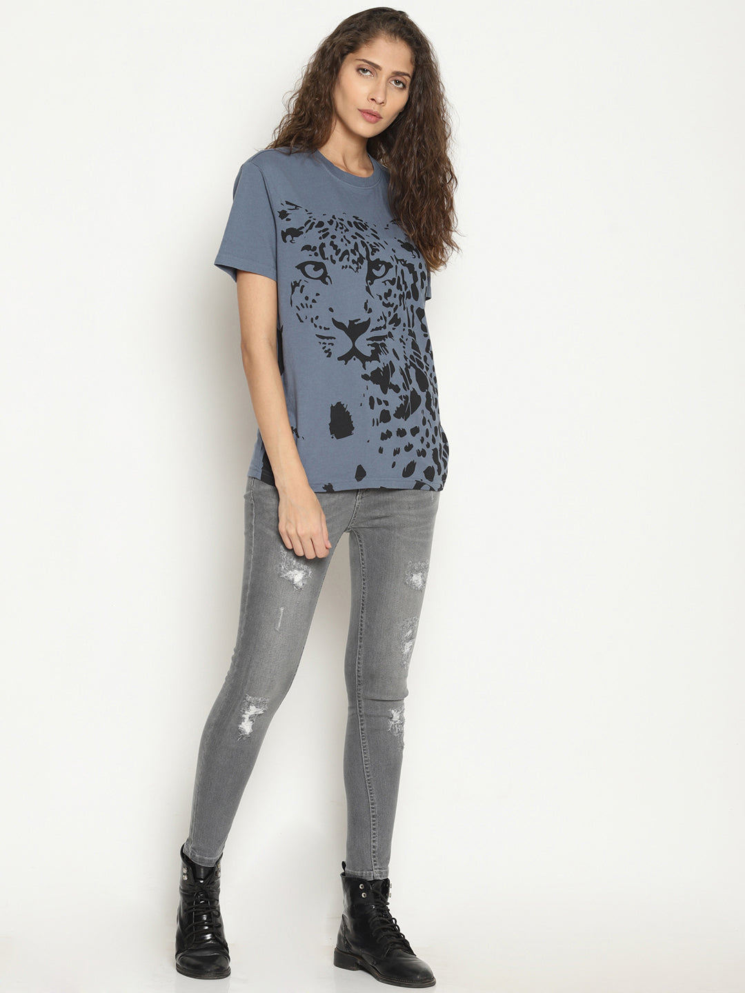 Wolfpack Women China Blue Printed T-Shirt Wolfpack