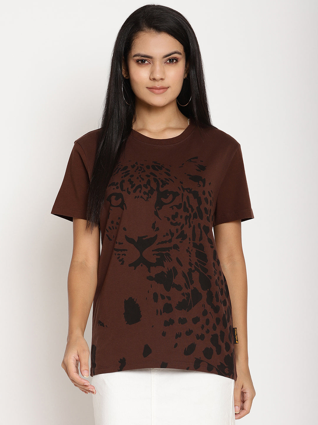 Wolfpack Women Choco Brown Printed T-Shirt Wolfpack