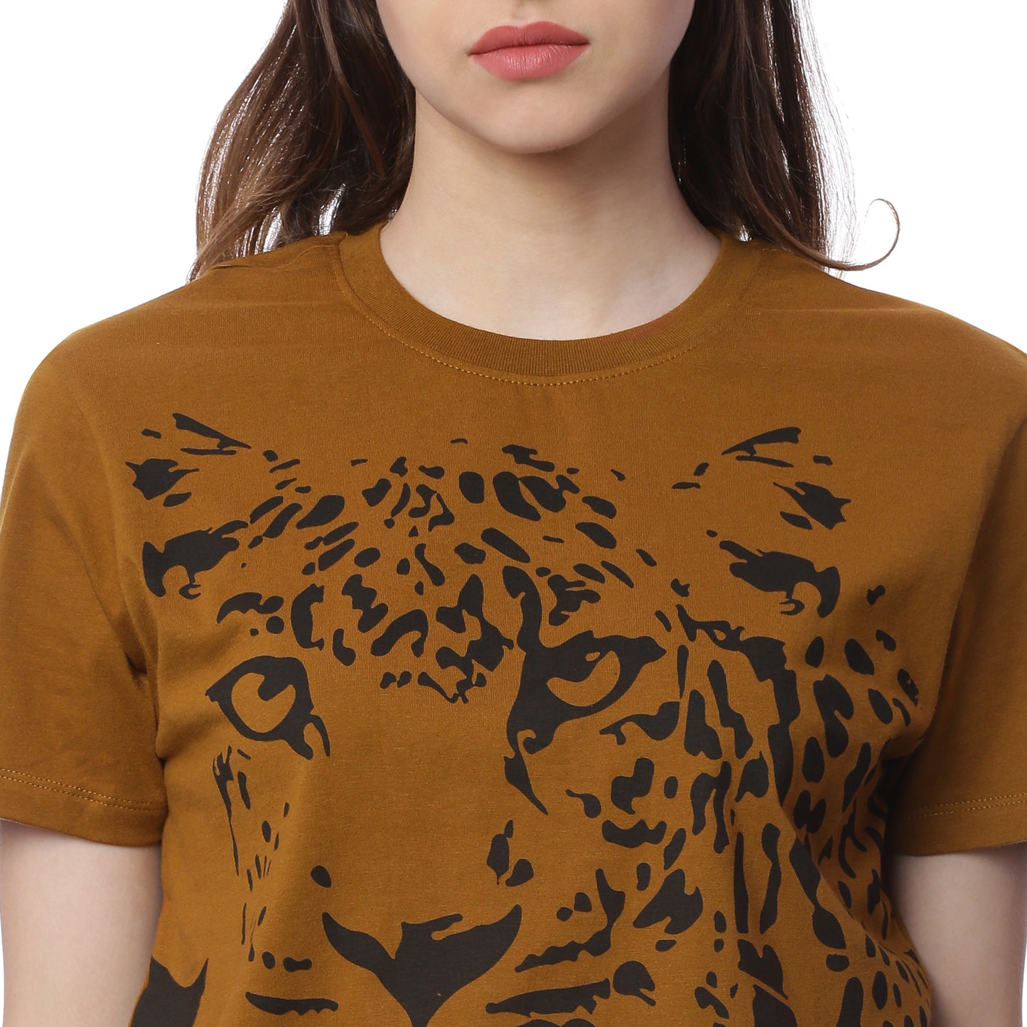 Wolfpack Leopard Graphic Greenish Brown Printed Women T-Shirt Wolfpack