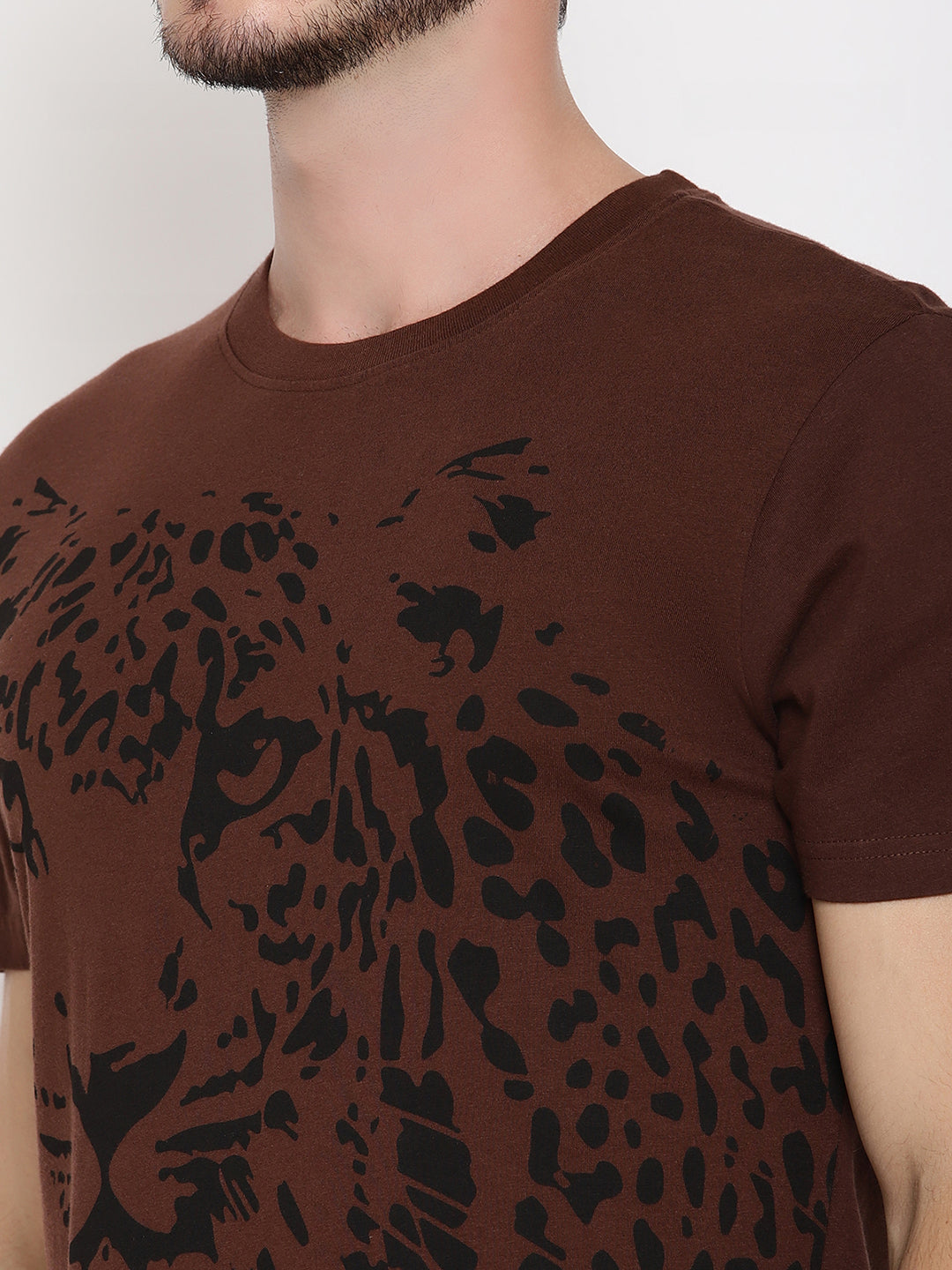 Leopard Graphic Choco Brown Printed Men T-Shirt Wolfpack