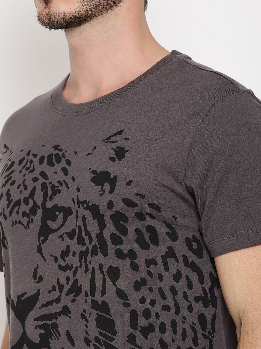 Leopard Graphic Dark Grey Printed Men T-Shirt Wolfpack
