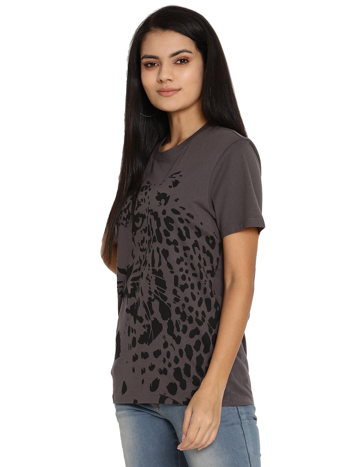 Wolfpack Women Dark Grey Printed T-Shirt Wolfpack