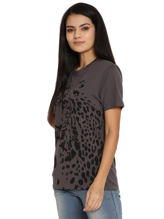 Wolfpack Women Dark Grey Printed T-Shirt Wolfpack