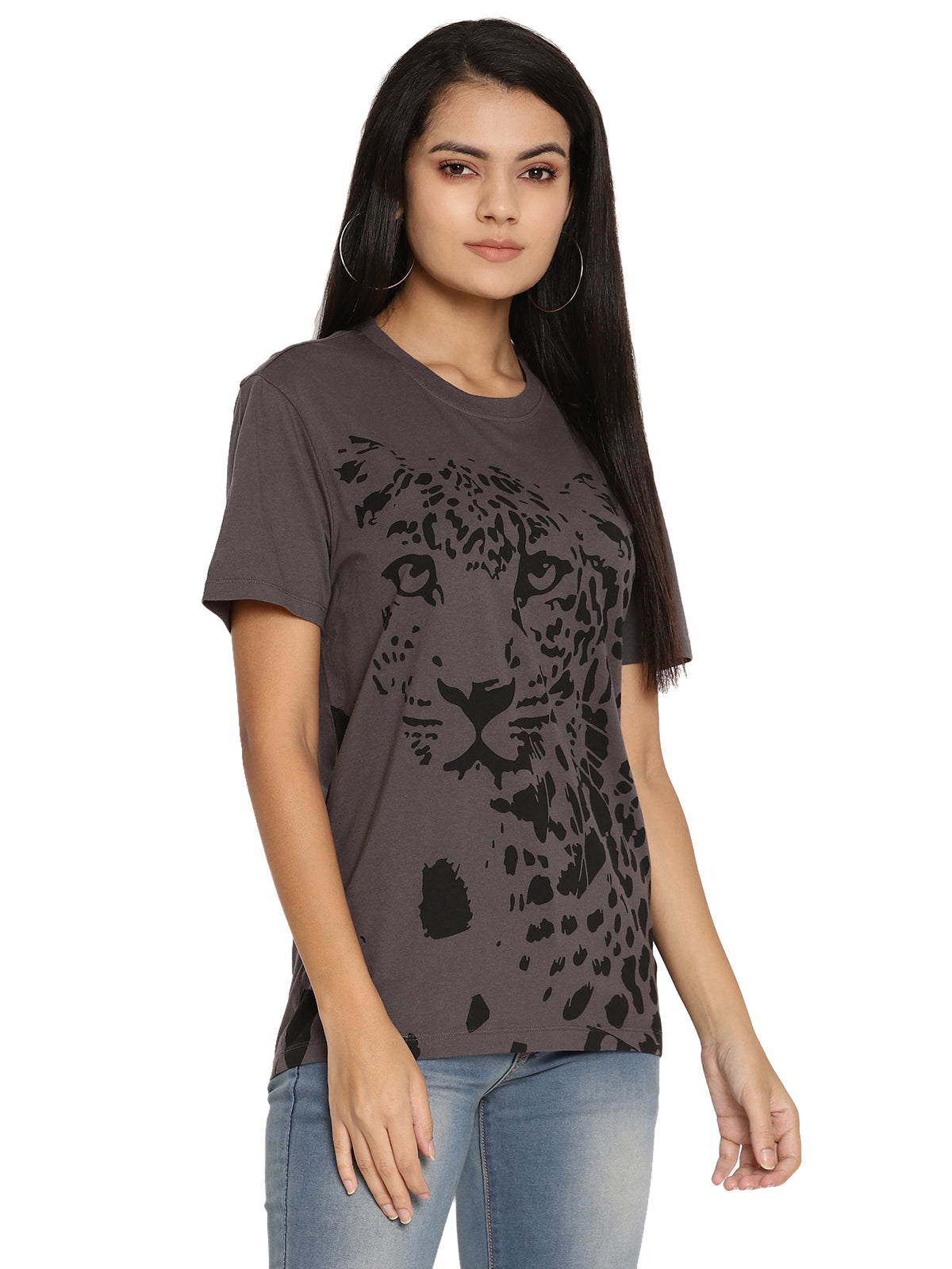 Wolfpack Women Dark Grey Printed T-Shirt Wolfpack