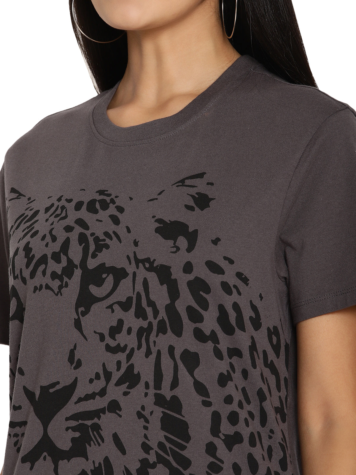 Wolfpack Women Dark Grey Printed T-Shirt Wolfpack