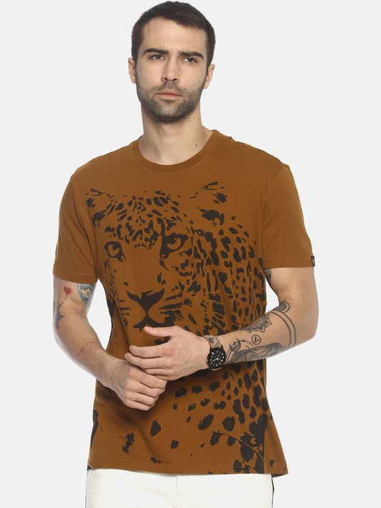 Wolfpack Men Greenish Brown Printed T-Shirt Wolfpack