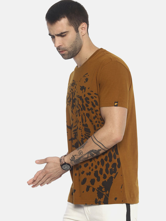 Wolfpack Men Greenish Brown Printed T-Shirt Wolfpack