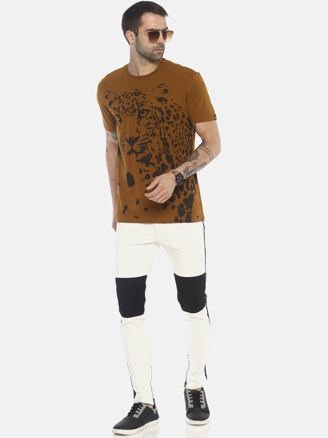 Wolfpack Men Greenish Brown Printed T-Shirt Wolfpack