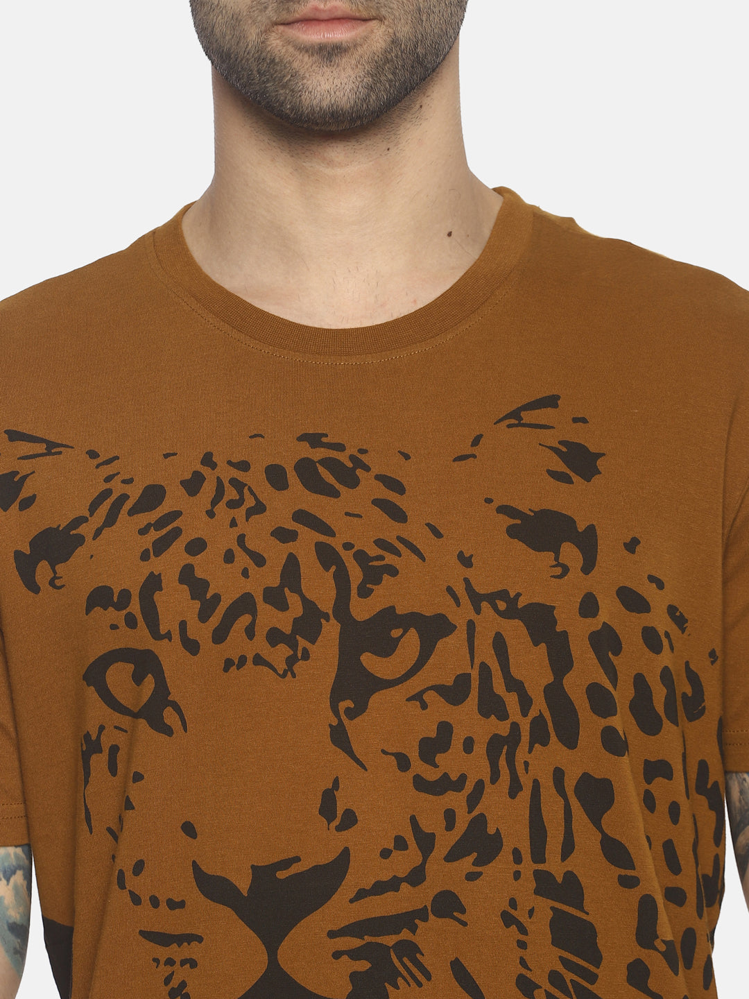 Wolfpack Men Greenish Brown Printed T-Shirt Wolfpack