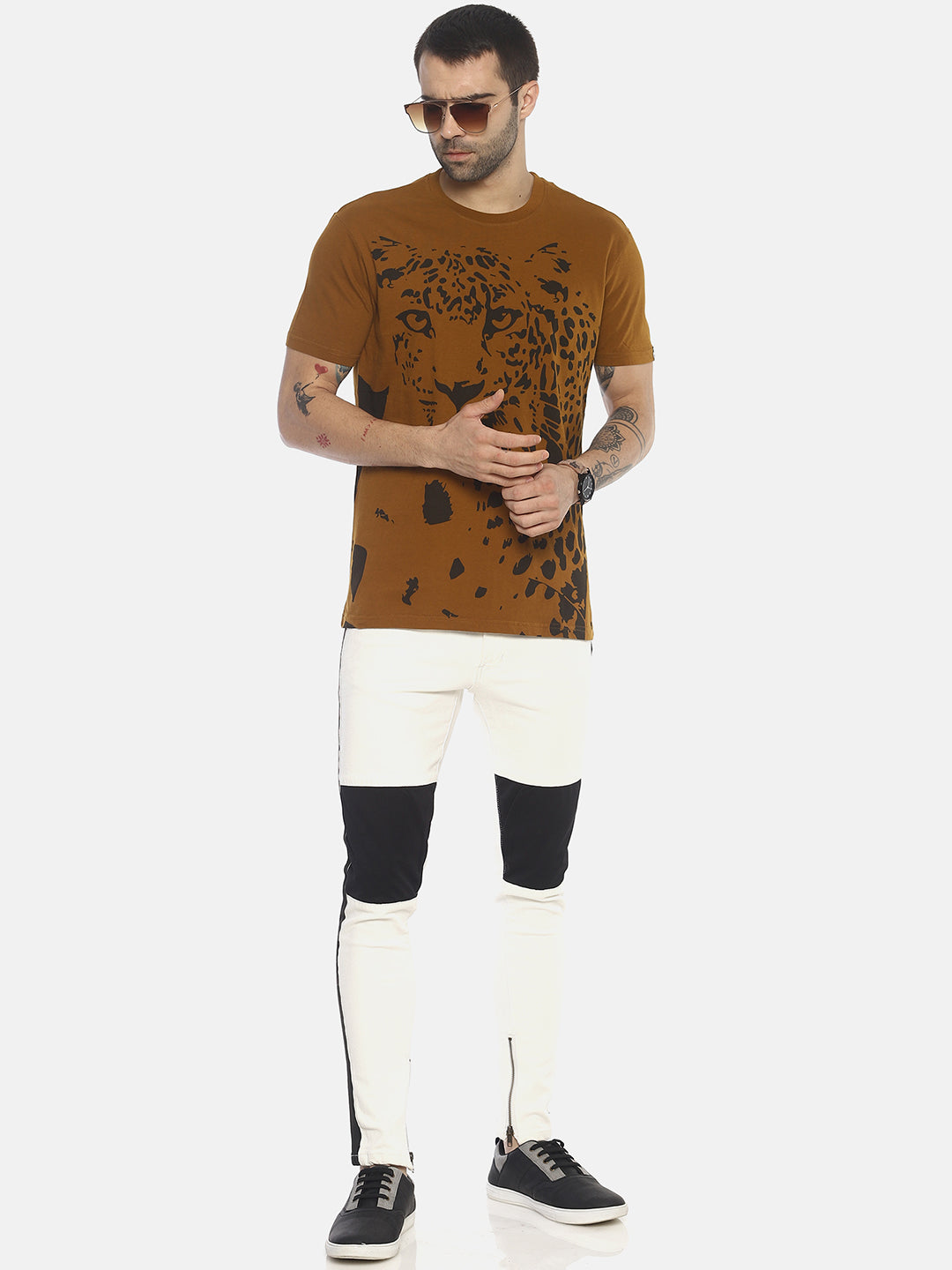 Wolfpack Men Greenish Brown Printed T-Shirt Wolfpack