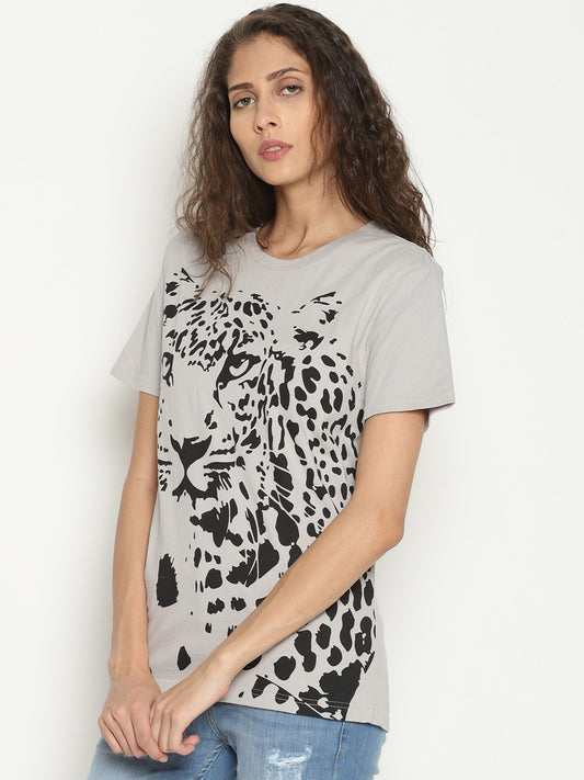 Wolfpack Women Light Grey Printed T-Shirt Wolfpack