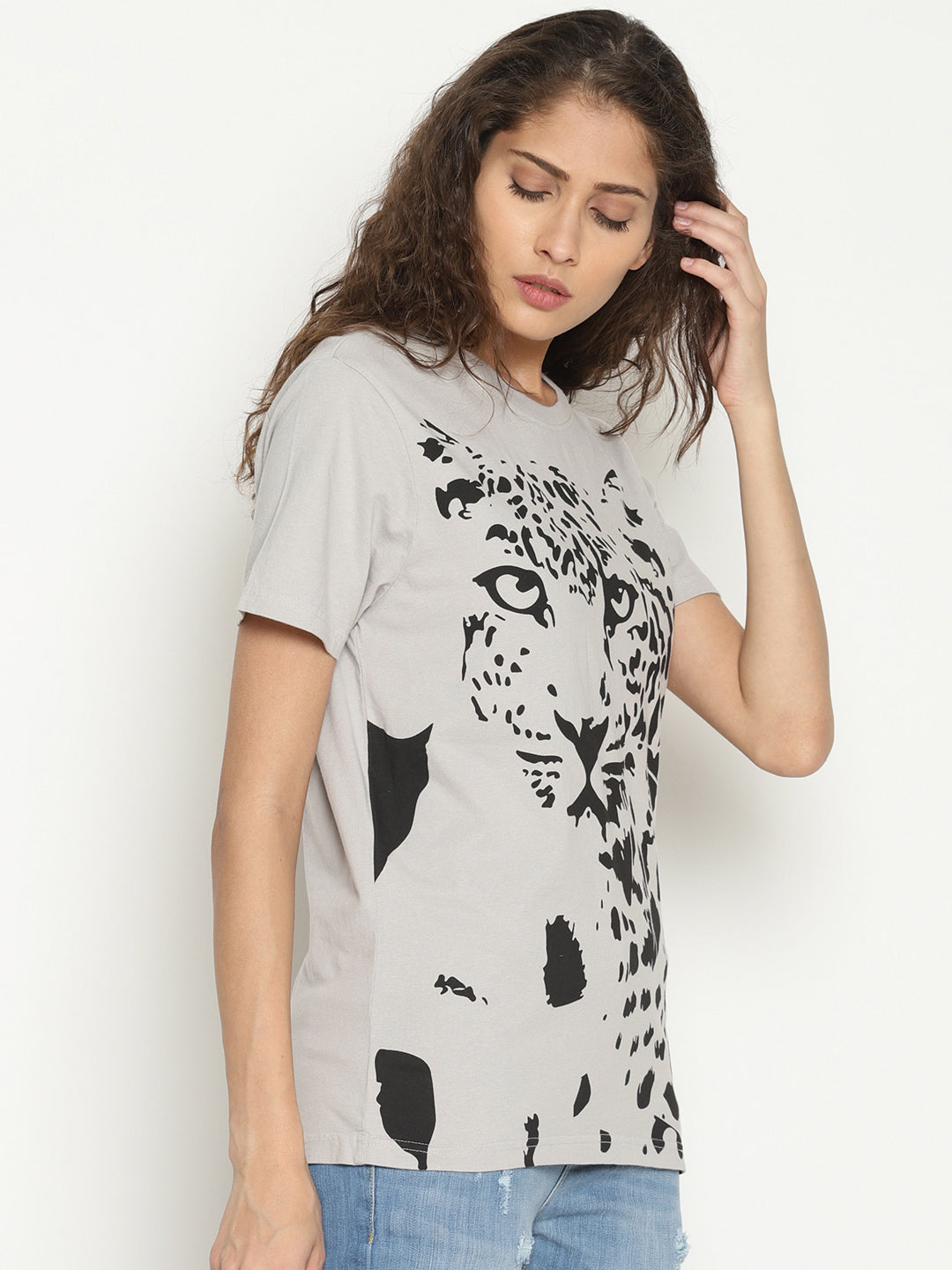 Wolfpack Women Light Grey Printed T-Shirt Wolfpack