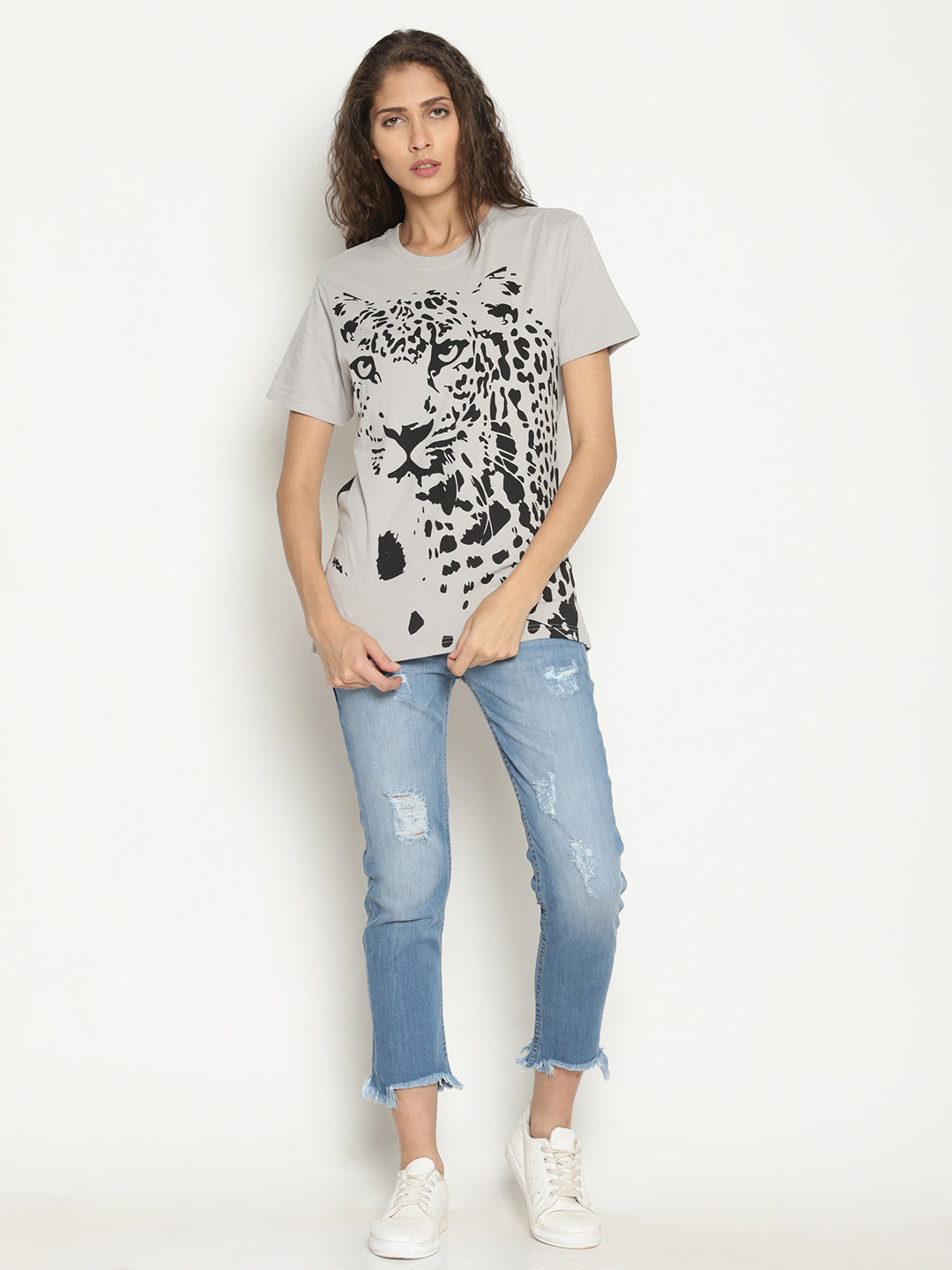 Wolfpack Women Light Grey Printed T-Shirt Wolfpack