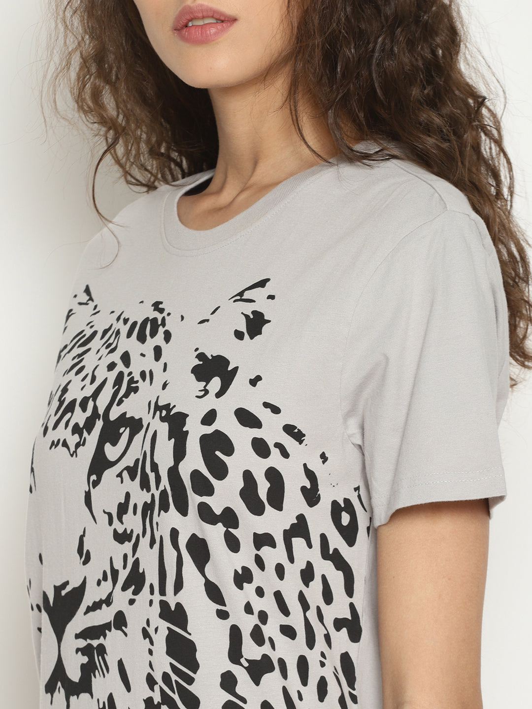 Wolfpack Women Light Grey Printed T-Shirt Wolfpack