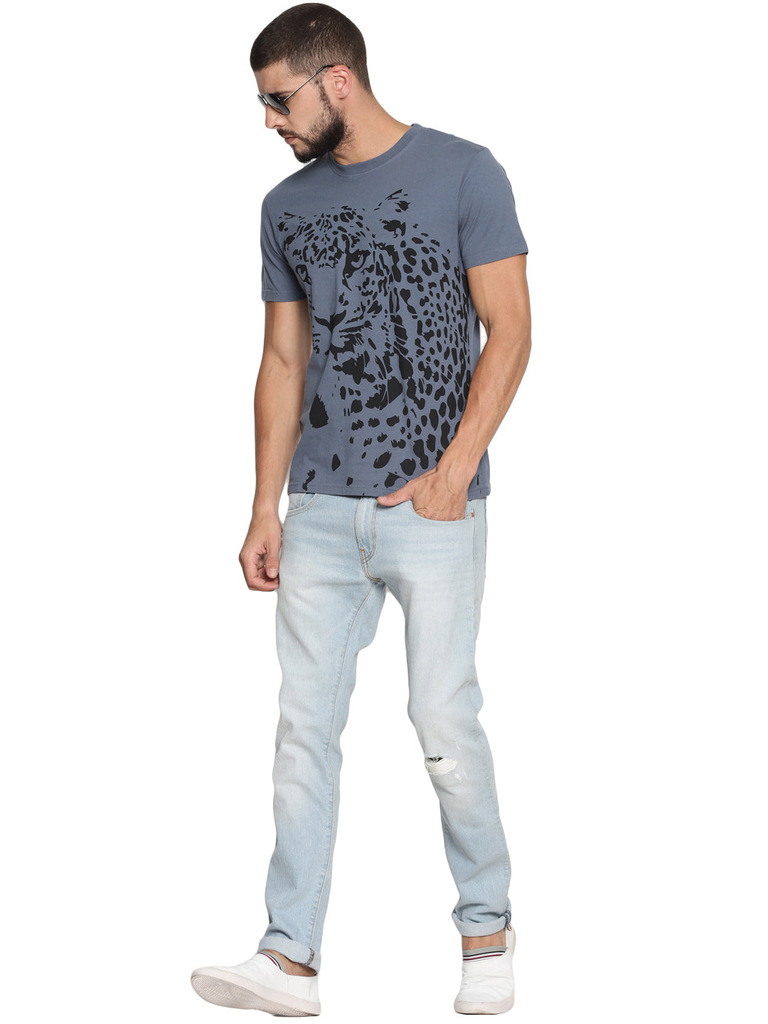 Wolfpack Men China Blue Printed T-Shirt Wolfpack
