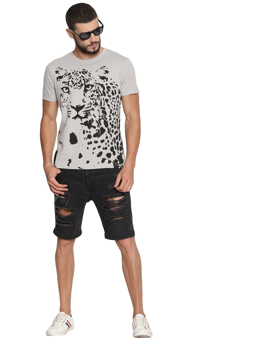Wolfpack Men Light Grey Printed T-Shirt Wolfpack