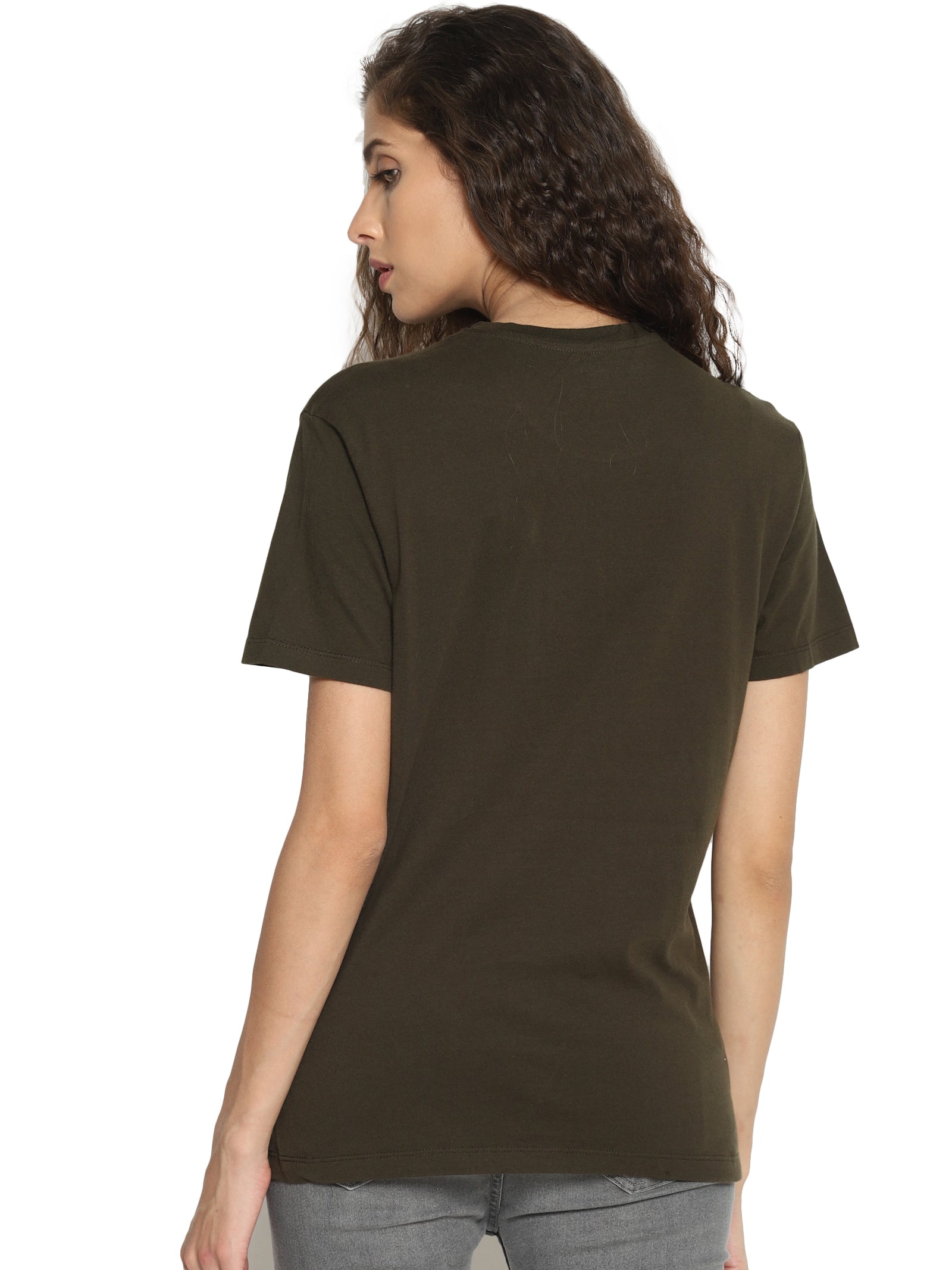 Wolfpack Women Olive Green Printed T-Shirt Wolfpack