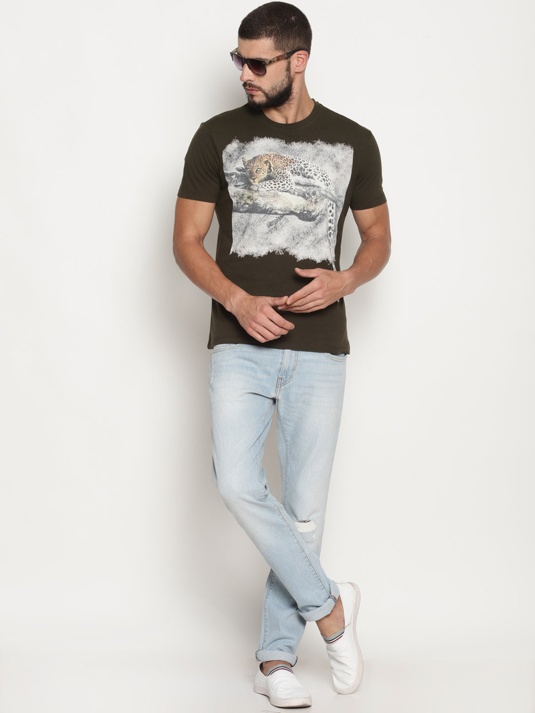 Wolfpack Men Olive Green Printed T-Shirt Wolfpack