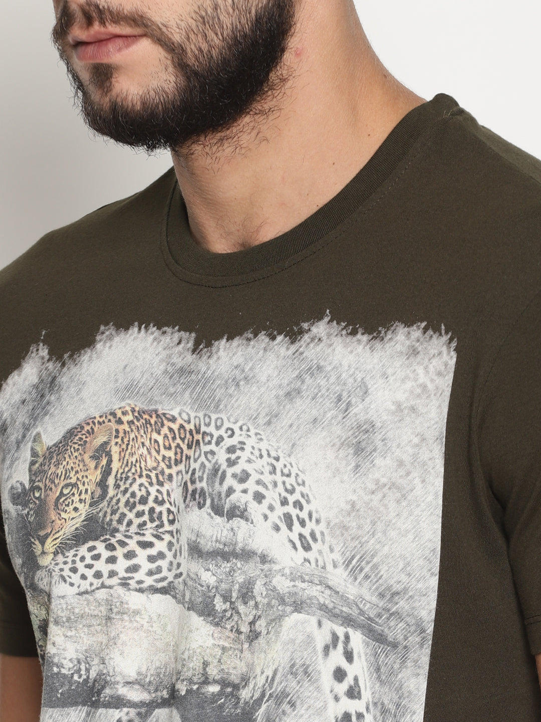 Wolfpack Men Olive Green Printed T-Shirt Wolfpack