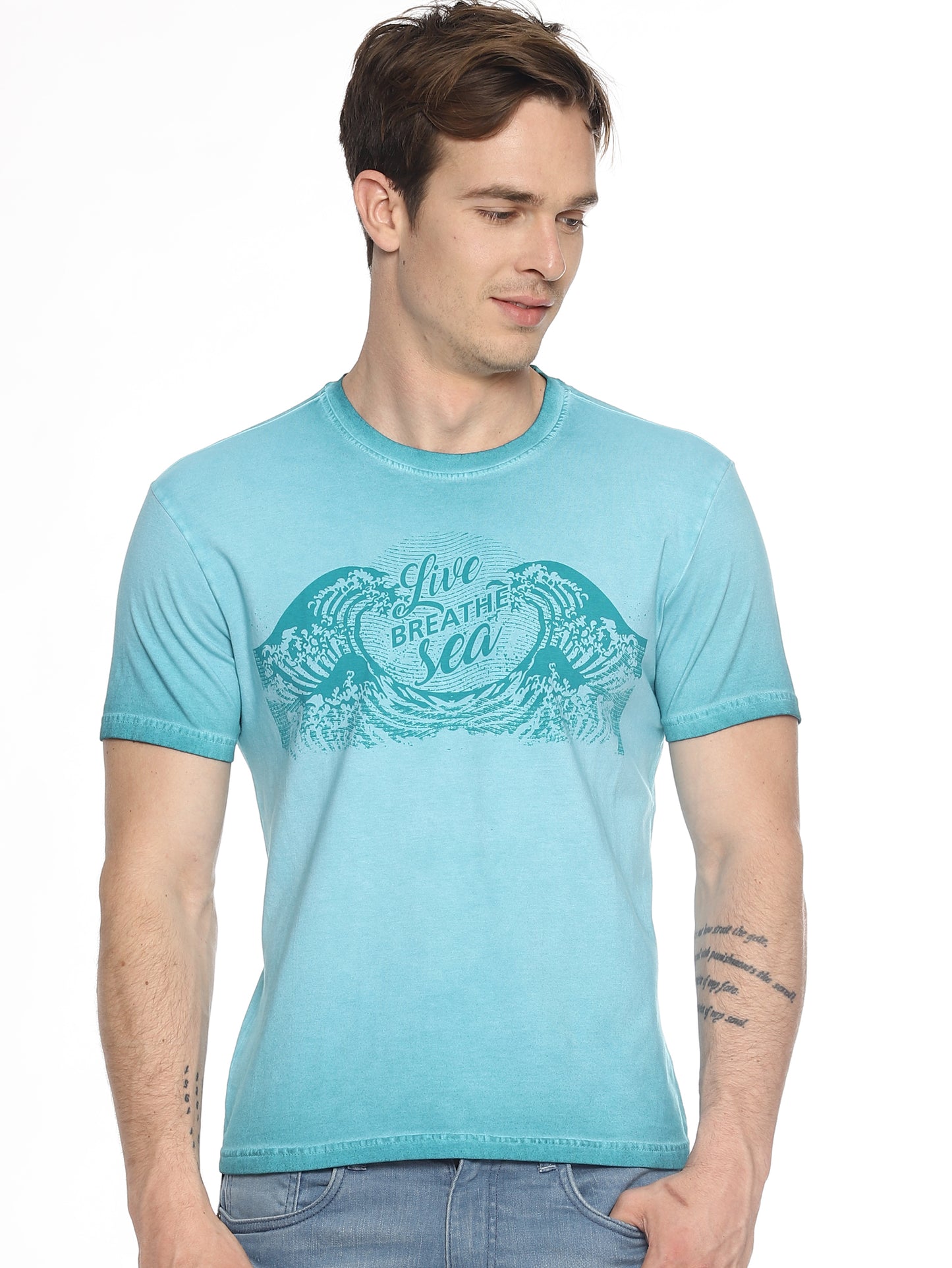 Wolfpack Men Light Blue Printed T-Shirt Wolfpack