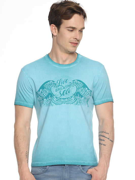 Wolfpack Men Light Blue Printed T-Shirt Wolfpack