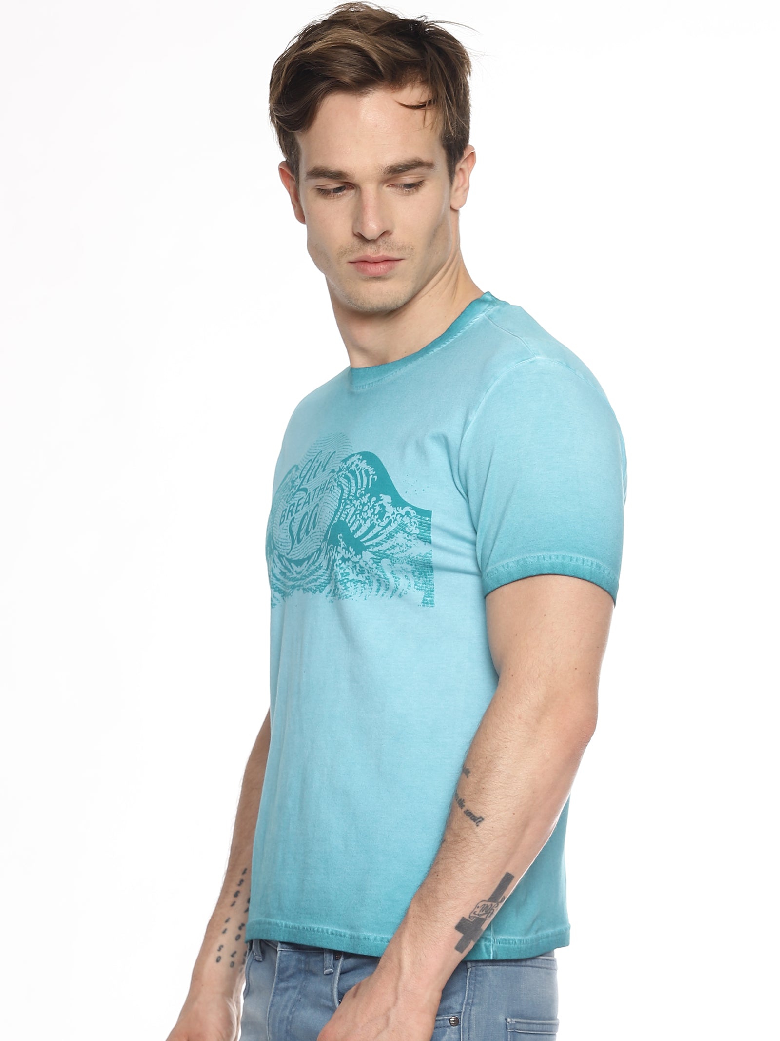 Wolfpack Men Light Blue Printed T-Shirt Wolfpack