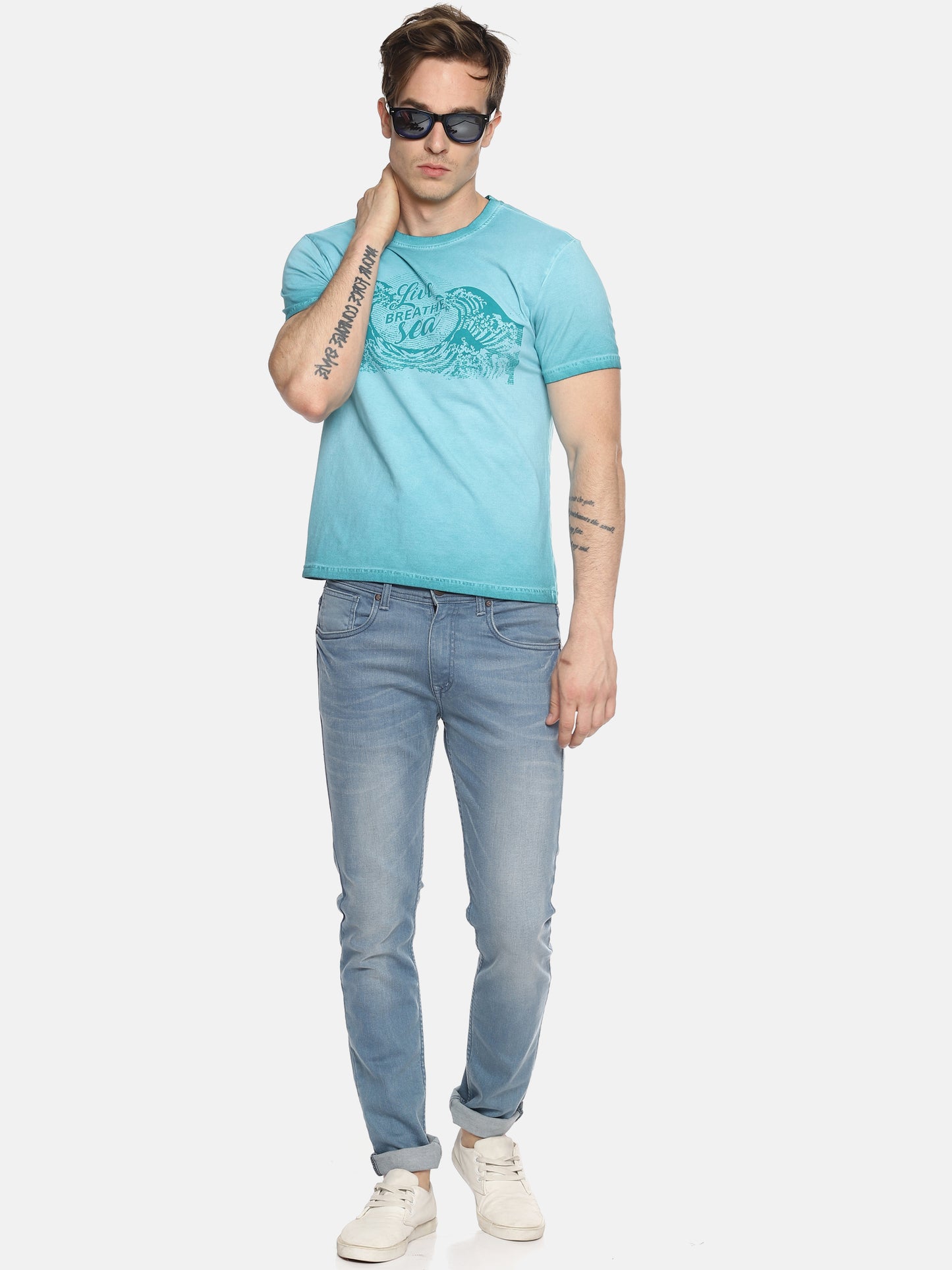 Wolfpack Men Light Blue Printed T-Shirt Wolfpack